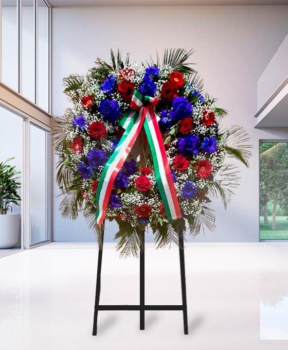 Corona funebre rose rosse e blu a Napoli