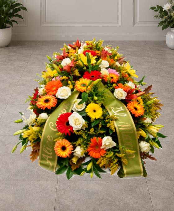 Cofano funebre di fiori autunnali